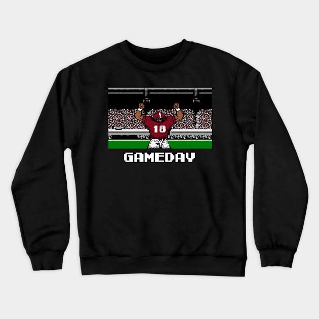 Crimson and White Gameday Retro 8 Bit Linebacker Football Crewneck Sweatshirt by SLAG_Creative